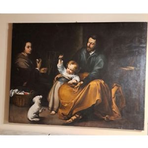 LA SACRA FAMIGLIA SCUOLA SPAGNOLA DELLA SECONDA META' DEL XIX SECOLO COPIA DEL FAMOSO DIPINTO DI BARTOLOME' ESTEBAN MURILLO